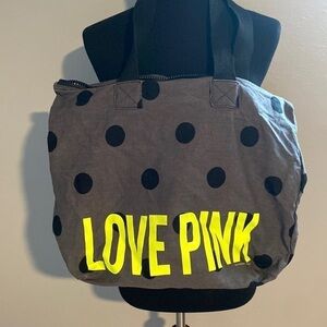 Super cute polka dot LOVE PINK zippered tote canvas